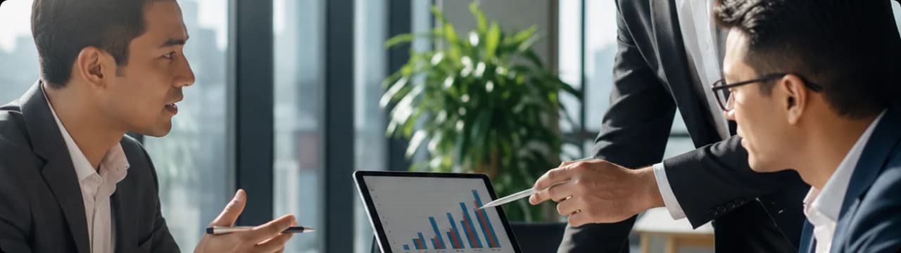 Two colleagues reviewing growth figures on a tablet